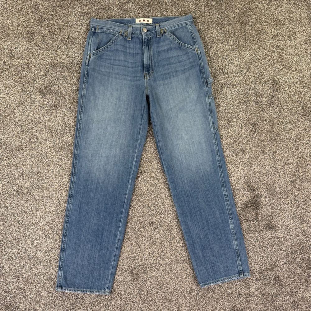 AMO Painterly Pant Icon Jeans Womens 29 Blue Utility Straight Leg Fit USA Made